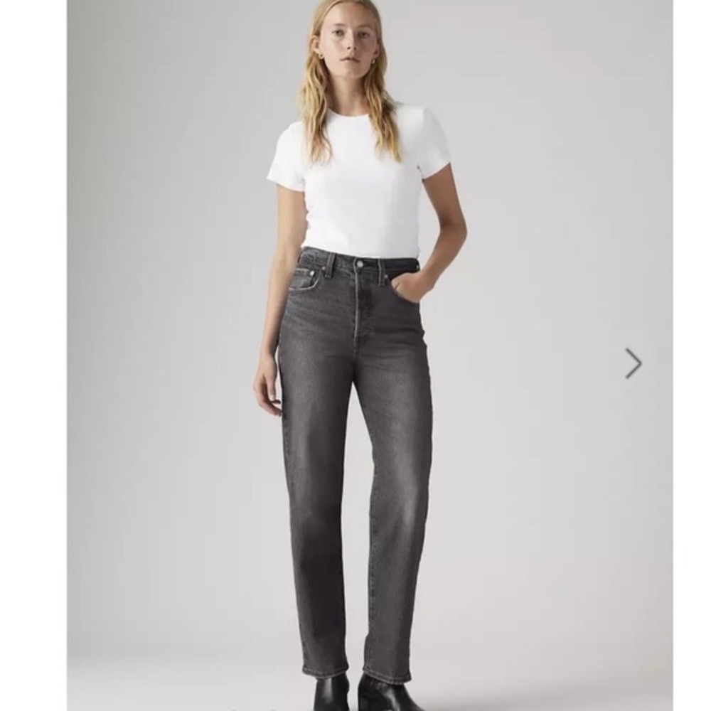 Levi's Ribcage Straight Ankle Jeans Black Wash High Rise Size 24